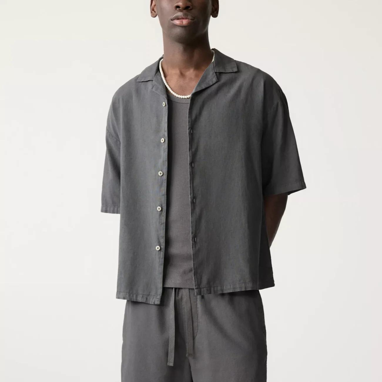 Linen blend short sleeve shirt