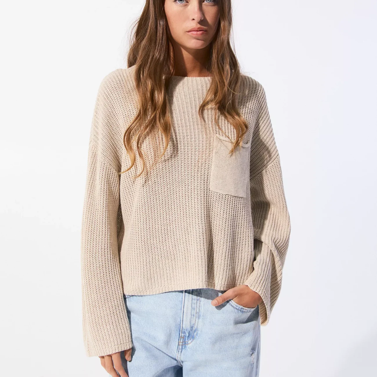 Purl knit jumper with pocket